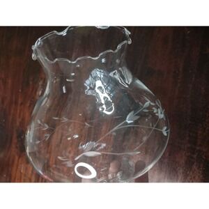 Vintage Etched Clear Glass Hurricane Lamp Shade Vase Ruffled Top 6.5"